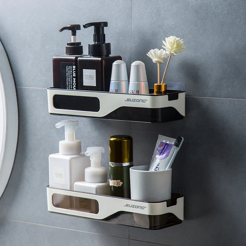 HULIANFU Wall Mounted Bathroom Shelf Shampoo Shower Organizer Punch-Free Bathroom Shelves Storage Rack Drainage Holder Household Items - Deanwangkt