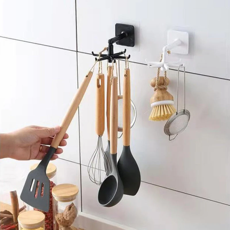 HULIANFU Kitchen Hook Multi-Purpose Hooks 360 Degrees Rotated Rotatable Rack For Organizer and Storage Spoon Hanger Accessories - Deanwangkt