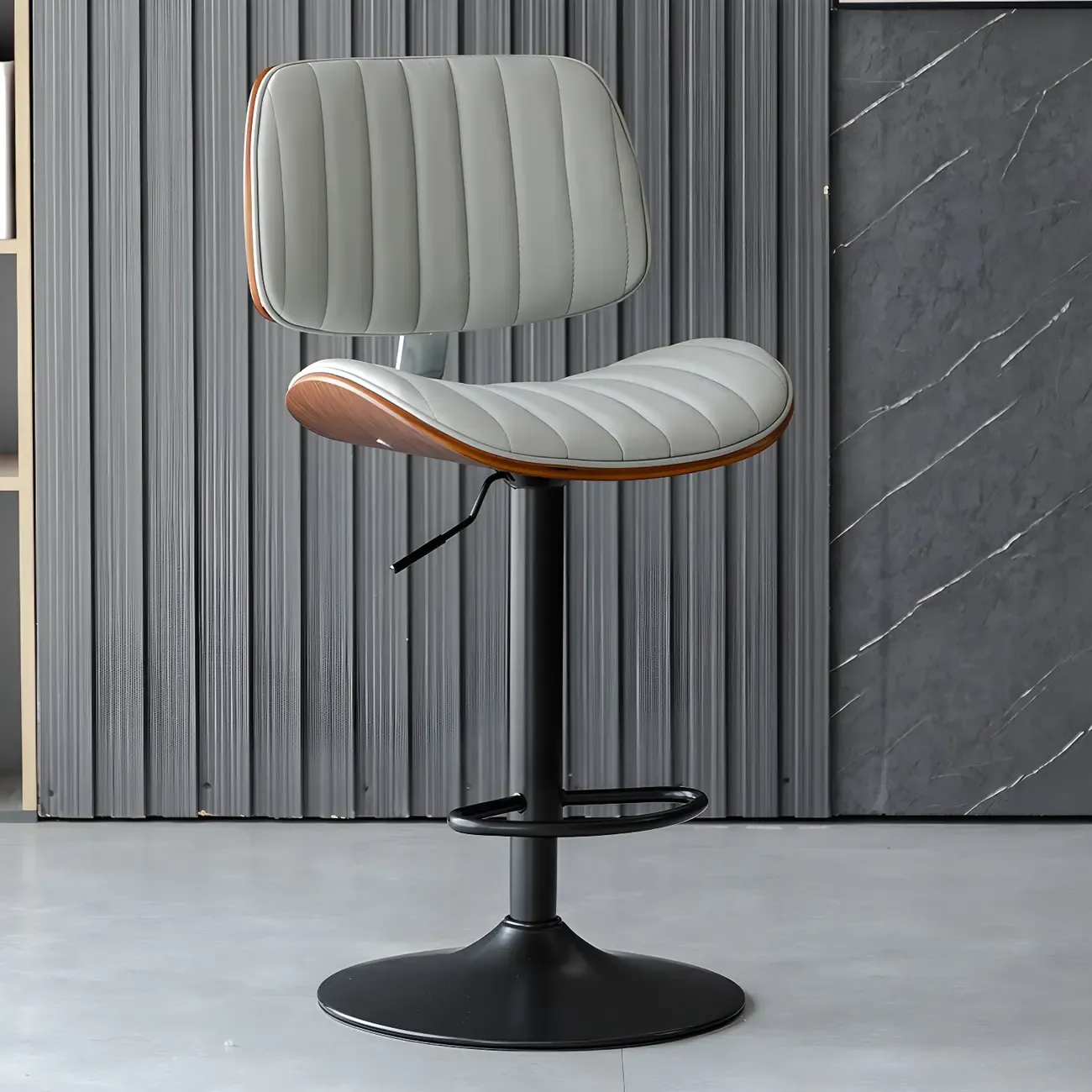 Adjustable Height Bucket Swivel Leather Bar Stool with Back