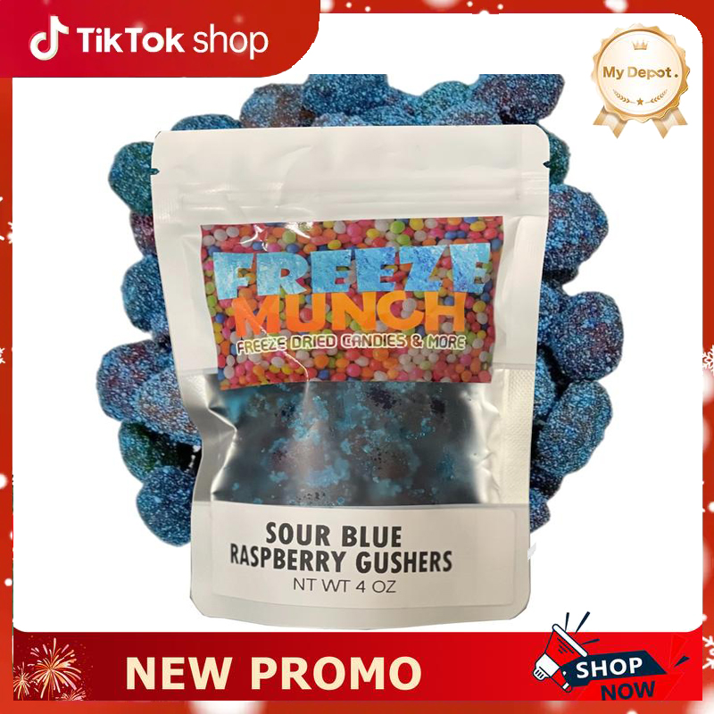 Sour Blue Razz Viral Gushers Gummy Sweet & Sour Blue Raspberry Flavor Tangy Candy