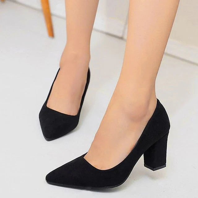 Women's Heels Suede Shoes Sexy Shoes Plus Size Party Outdoor Office Summer High Heel Low Heel Chunky Heel Pointed Toe Elegant Sexy Minimalism Walking Shoes Suede Loafer Solid Colored Black Pink - Deanwangkt