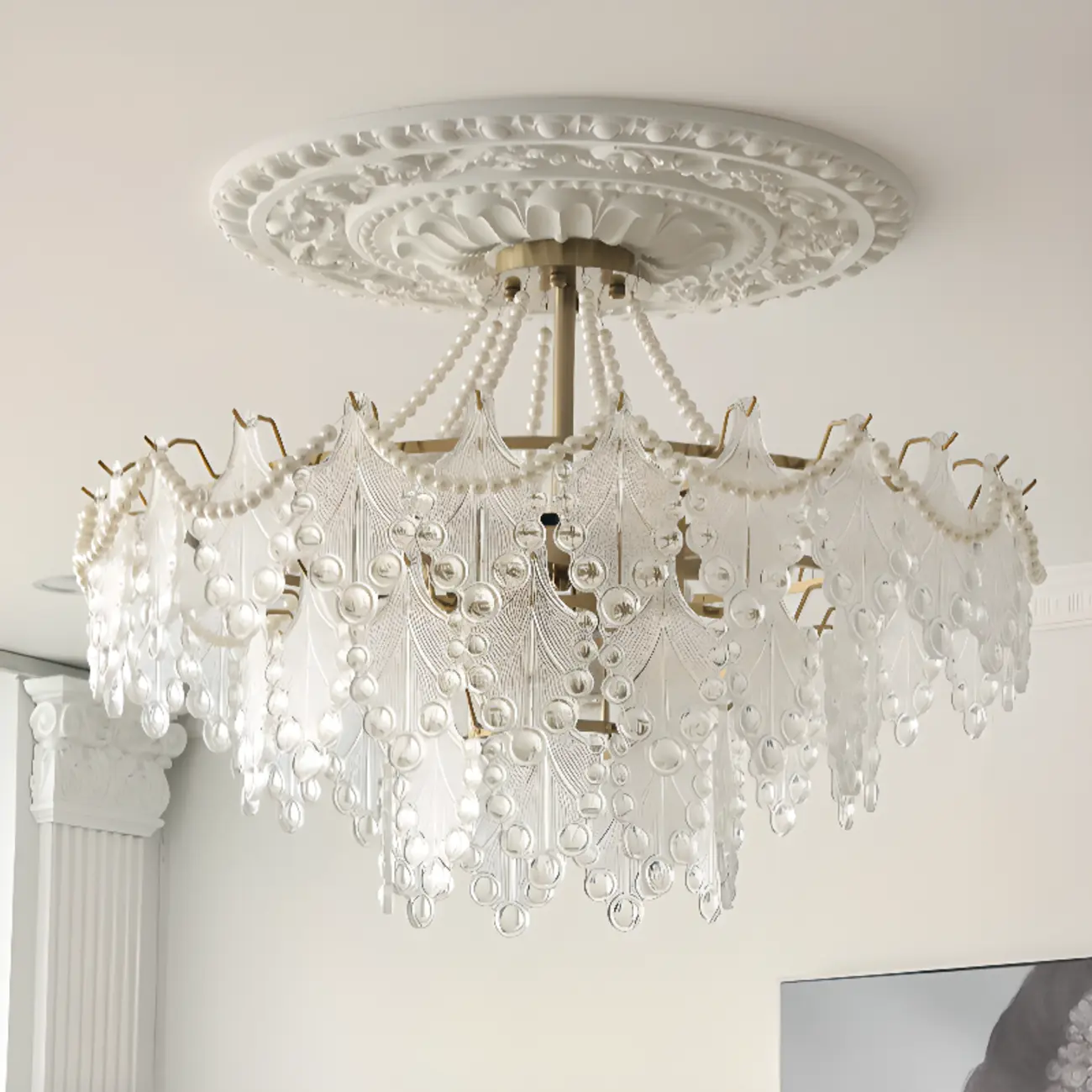 Gold Crystal Beads Chandelier with Elegant Design