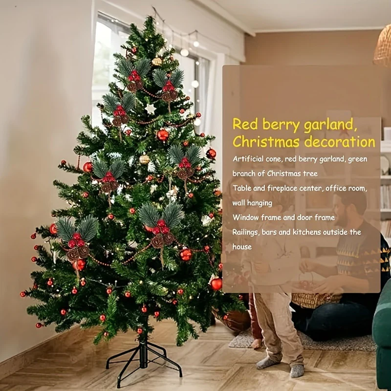20pcs Christmas Berry Pine Cone Artificial Flowers Winter Christmas Decorations with Red Berries Pine Needles for Craft Table, Fireplace, Bar, Party, Holiday Decorations, and Essential Thanksgiving Christmas Decorations - Deanwangkt