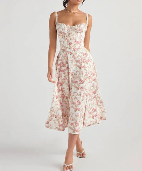 Hulianfu A Line Floral Printing Dress Midi Sexy Dress Prom Club Night Dresses Summer Bodycon Women Party Dress Dress Elegant - Deanwangkt