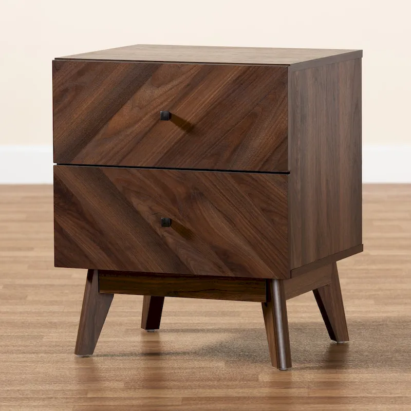 Hartman Mid-Century Modern Walnut Finished Wood 2-Drawer Nightstand