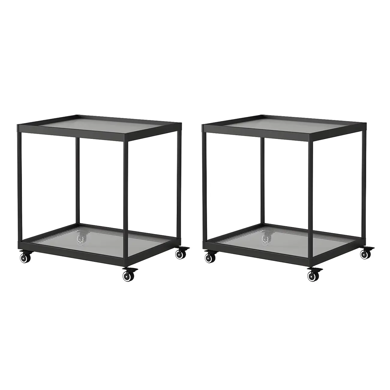 Gold Glass Rectangular Top Shelf Side Table on Wheels