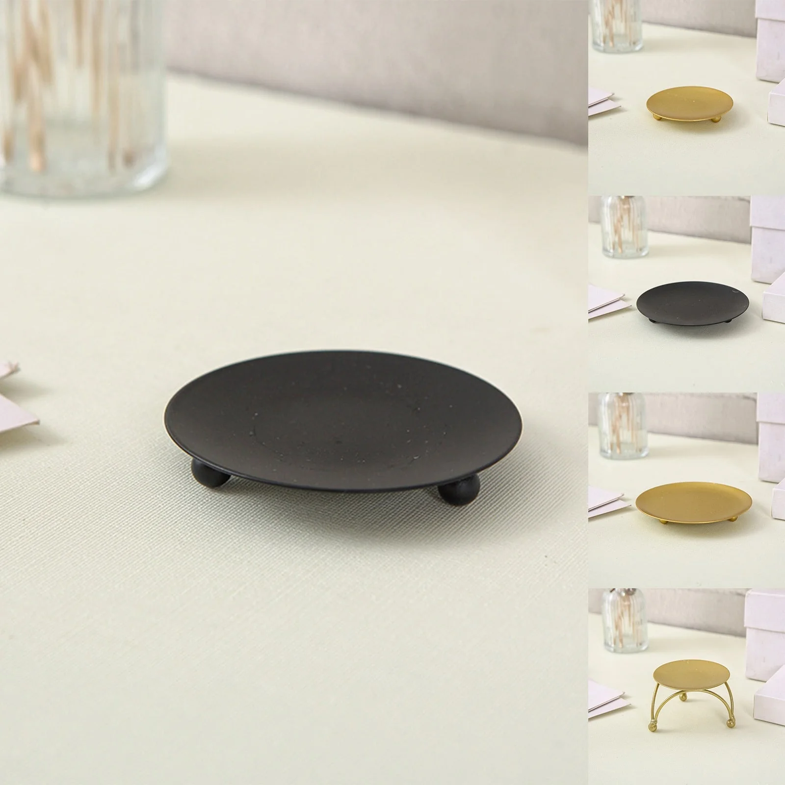 HULIANFU Iron Black Golden Candle Holders Pillar Metal Plate for Wedding Party Festival Candlestick Holder Art Gift Home Decoration 1 PCS - Deanwangkt