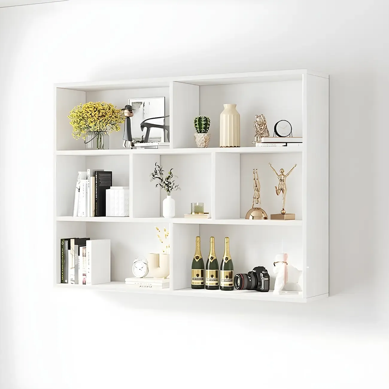 White Wall-Mounted Cube Wood Display Bookcase