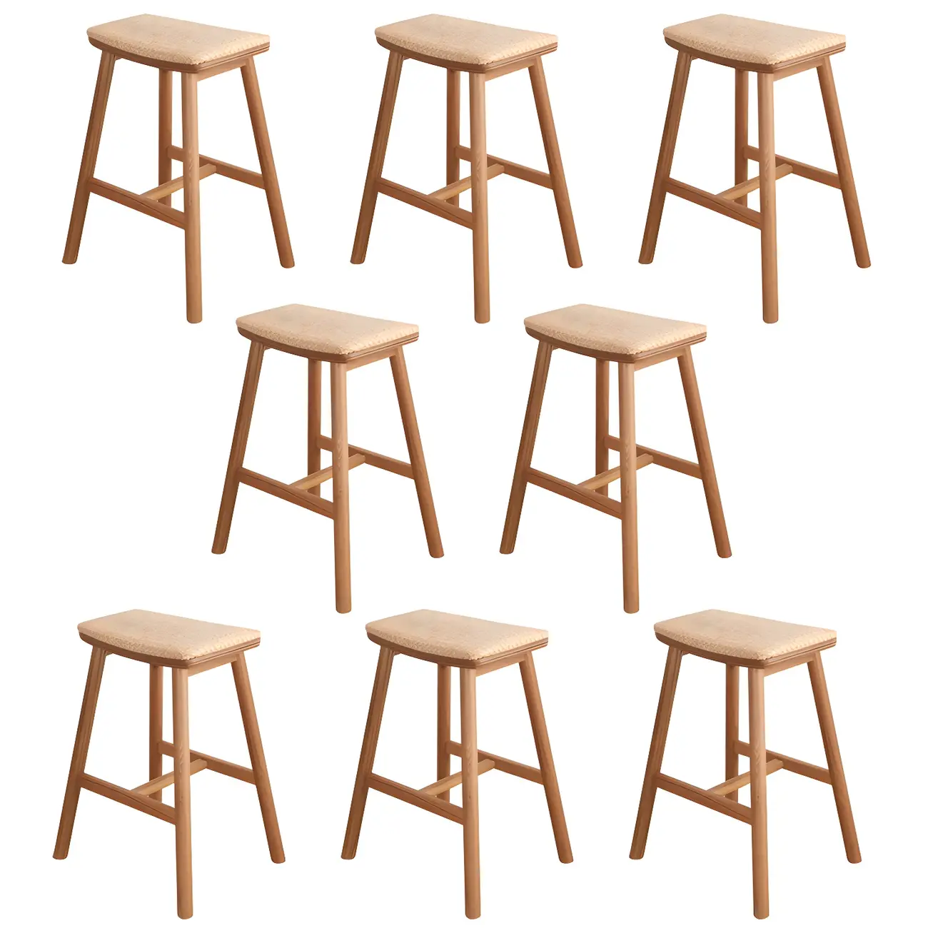 Brown Oak Wood  Ratten Seat Backless Counter Bar Stools