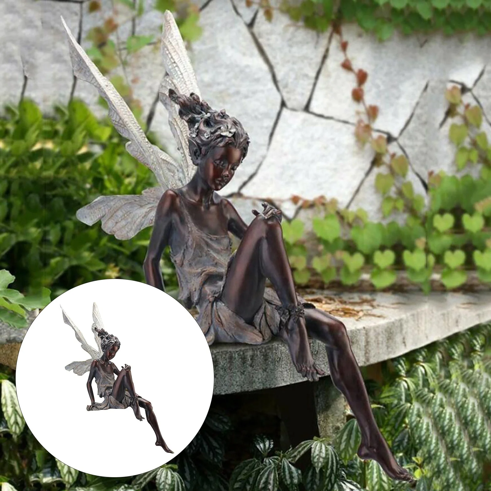 HULIANFU Tudor And Turek Resin Sitting Fairy Statue Garden Ornament Porch Sculpture Yard Craft Landscaping for Home Garden Decoration - Deanwangkt