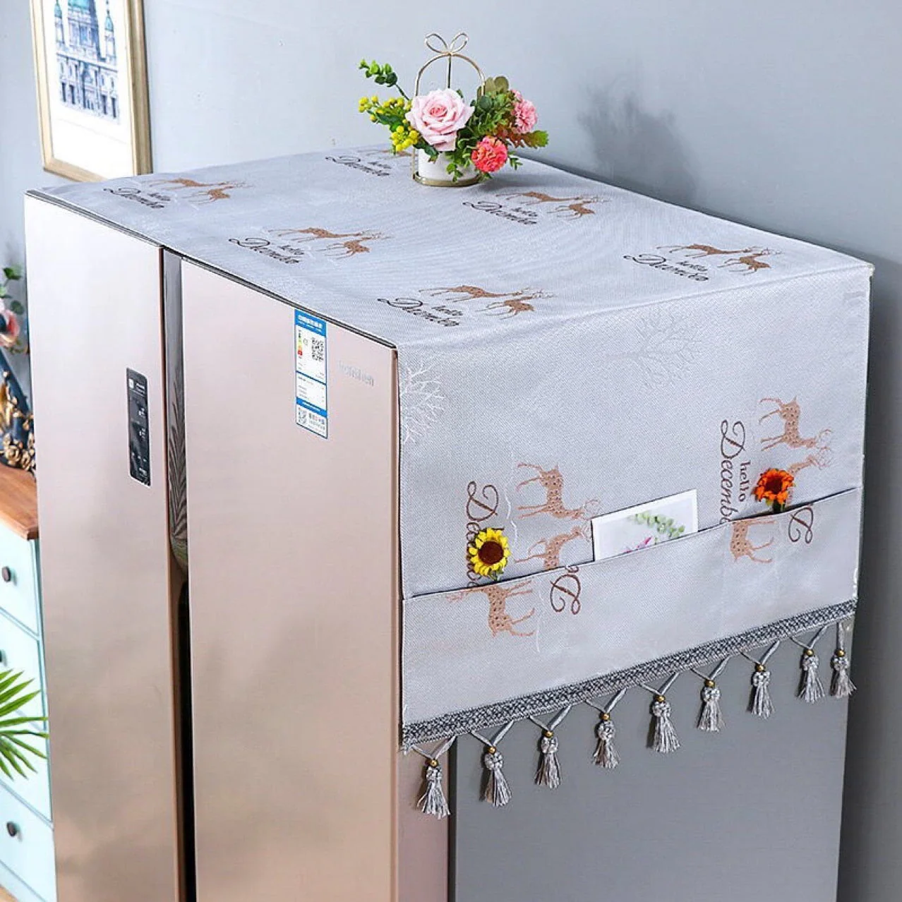 HULIANFU Refrigerator Top Covers Anti-dust Washing Machine Cover With Storage Bag Microwave Oven Dust Proof Cover home accessories - Deanwangkt