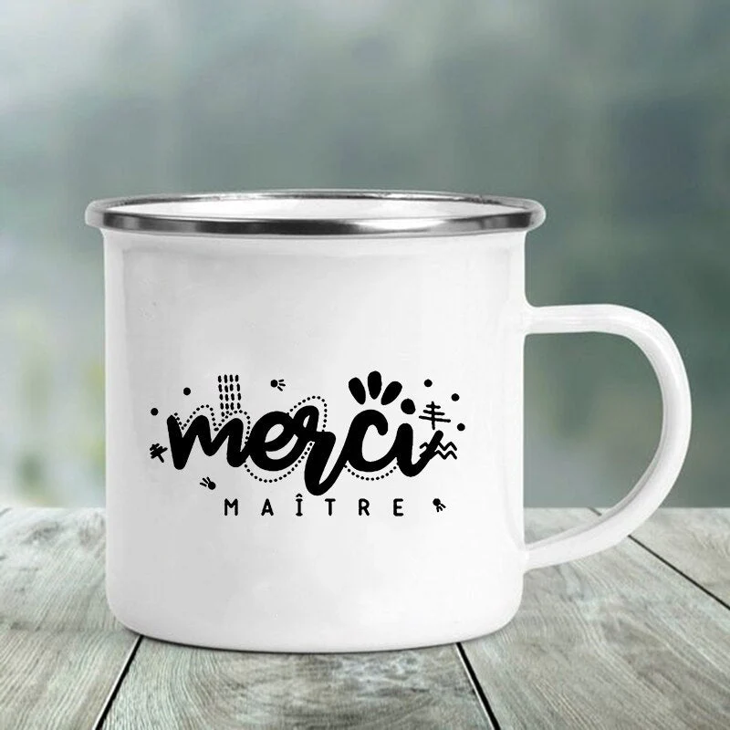 HULIANFU Merci Maître Print Mugs Creative Coffee Cups Drinks Water Milk Tea Cup Enamel Mug School Home Handle Drinkware Best Teacher Gift - Deanwangkt