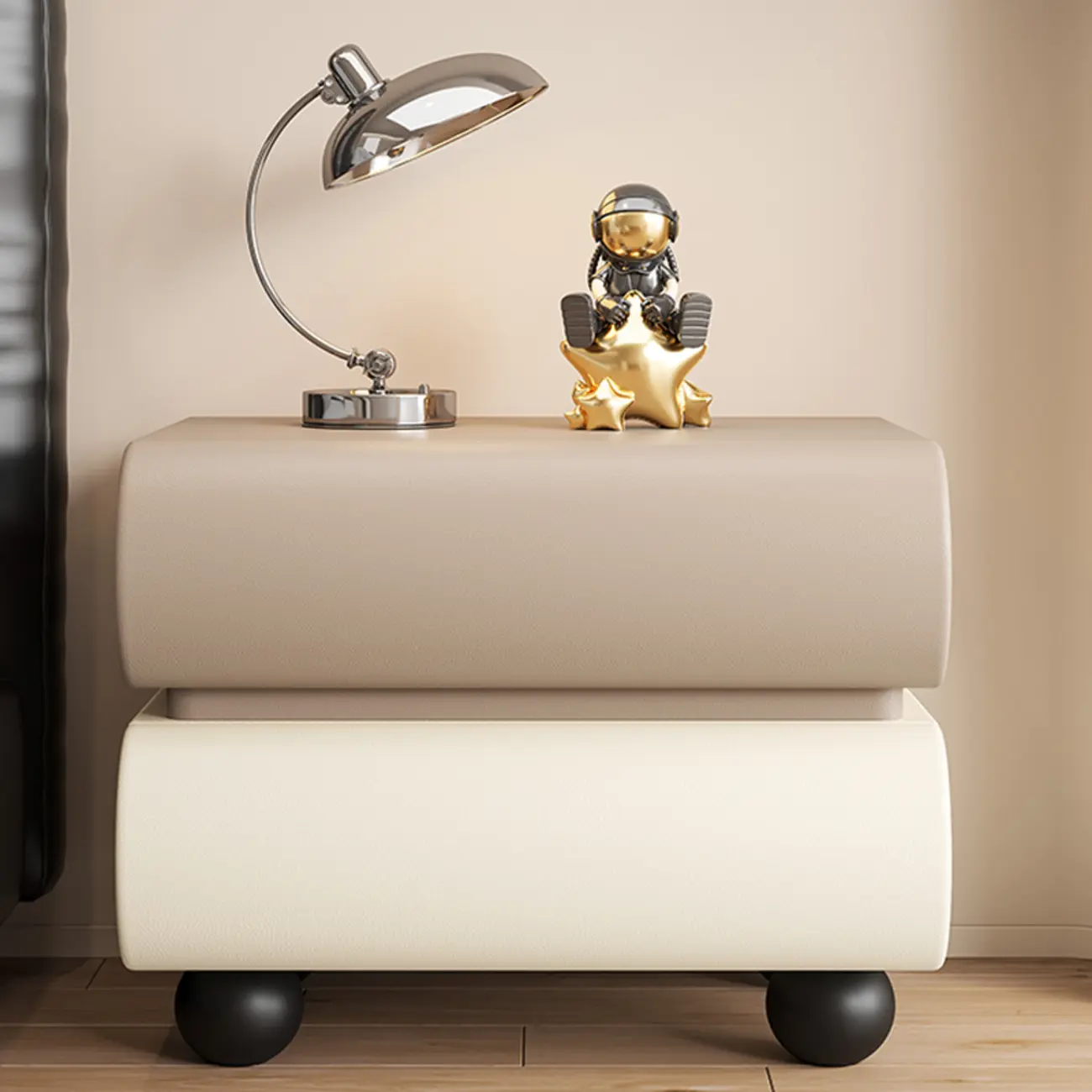 Stylish Black Unique Rounded Wooden Bedside Nightstand