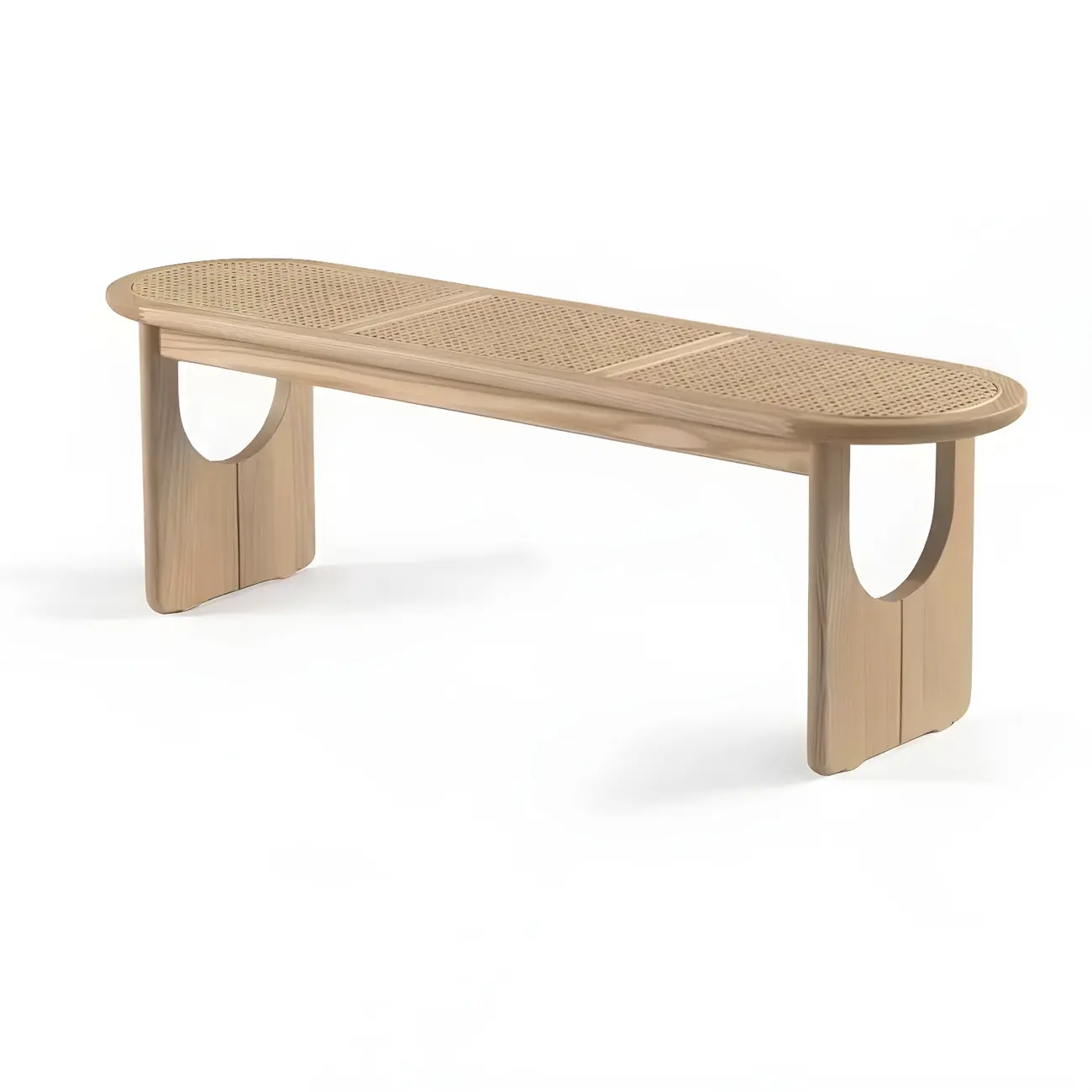 Rectangular Black Rattan Top Rubberwood Bench