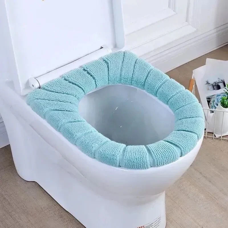 HULIANFU Winter Warm Toilet Seat Cover Closestool Mat 1Pcs Washable Bathroom Accessories Knitting Pure Color Soft O-shape Pad Bidet Cover - Deanwangkt