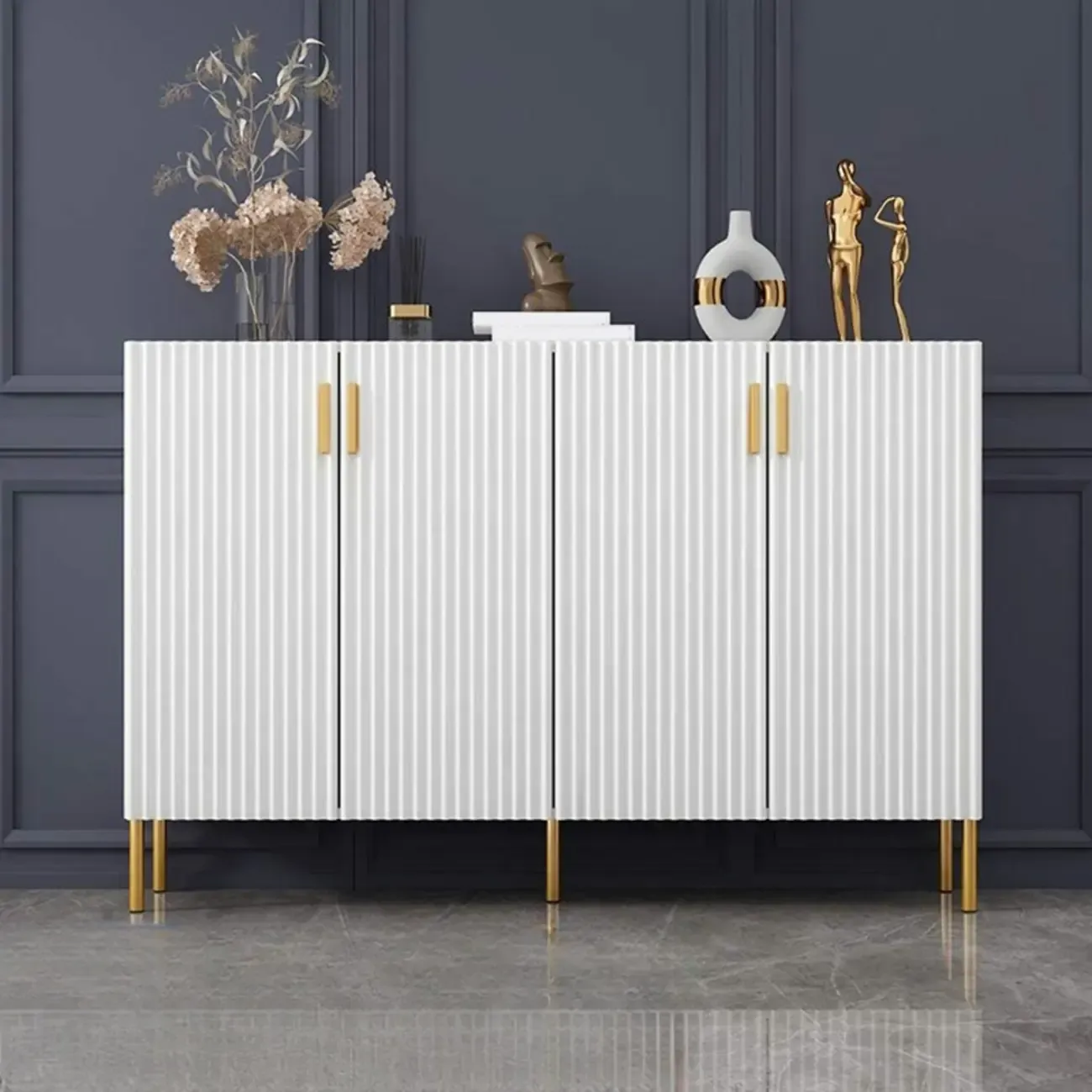 Glam Wooden Sideboard with Shelves and Cabinets