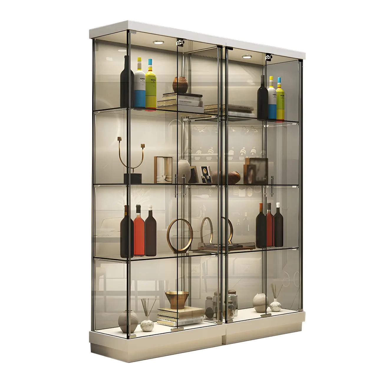 Fashion Black Clear Glass Tall Curio Cabinet with Light