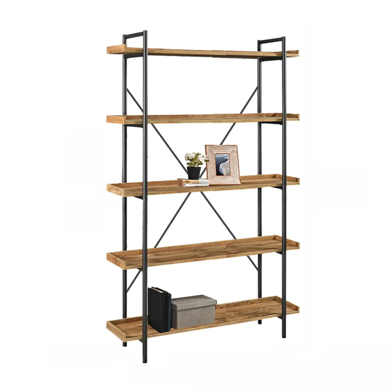 5-Tier Open Back Metal Frame Rectangular Bookcase