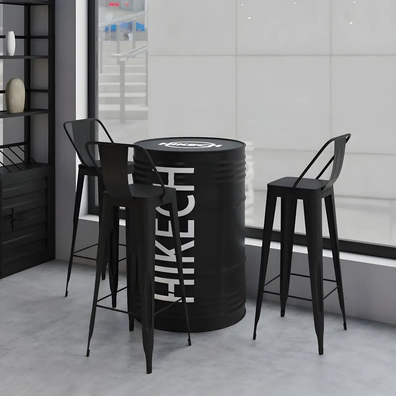 Industrial Black Metal Drum Bar Tables