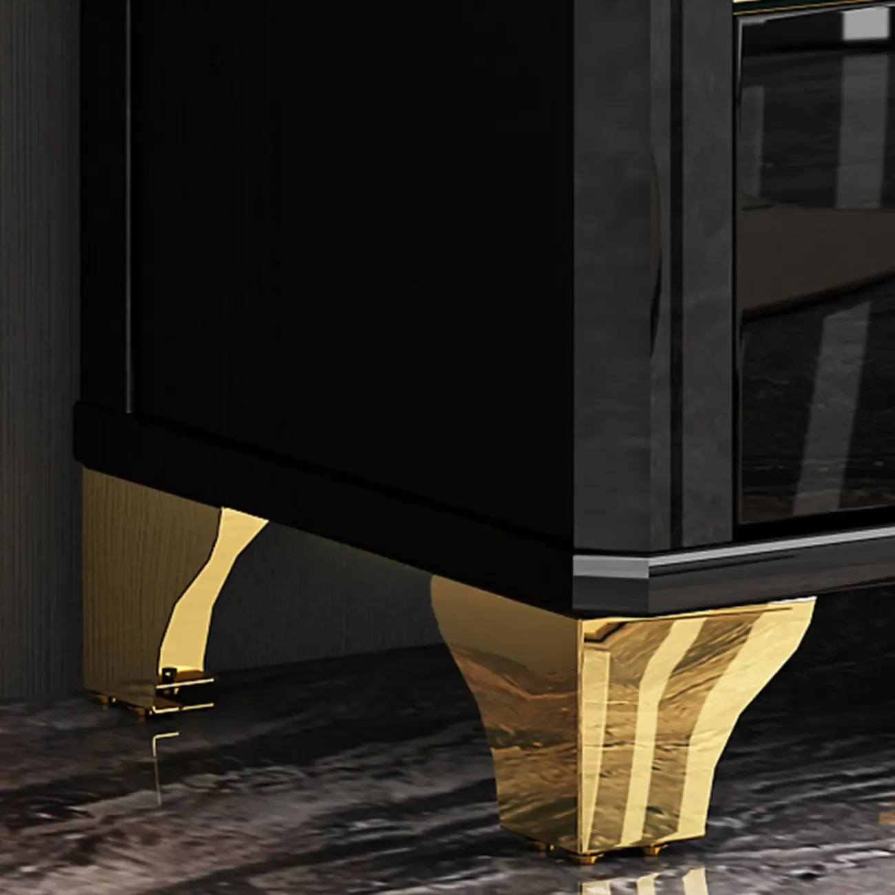 Elegant Black Gold Legs Glass Display Cabinet