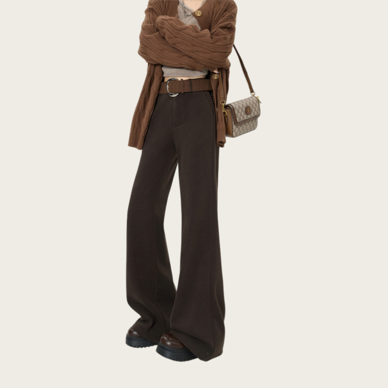 Women’s Vintage Wool-Blend High-Waist Micro-Flare Suit Pants