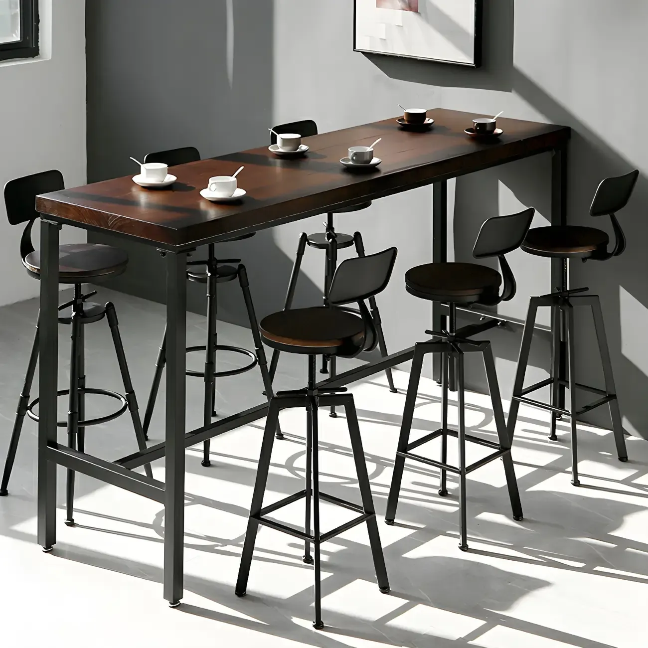 Industrial Brown Wooden Metal Adjustable Bar Tables
