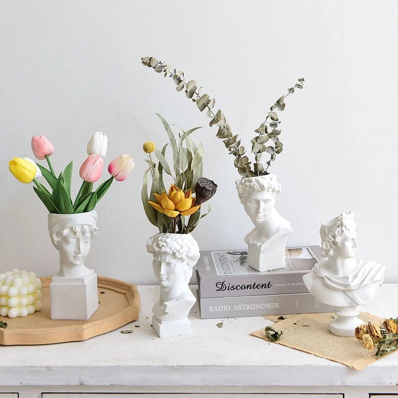 HULIANFU W&G Nordic Vase Home Decor Vase Creative Human Head Portrait Flower Vases Room Decoration Resin David Flower Vase Room Decor - Deanwangkt