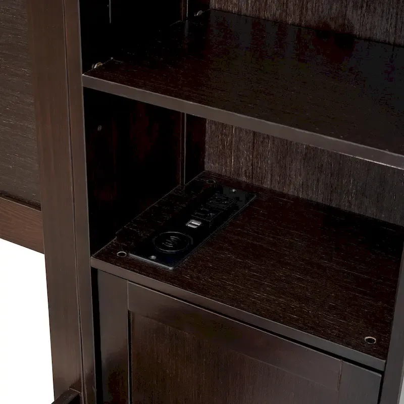 Modern Wooden Bed with Cabinet, Shelf, and Sockets