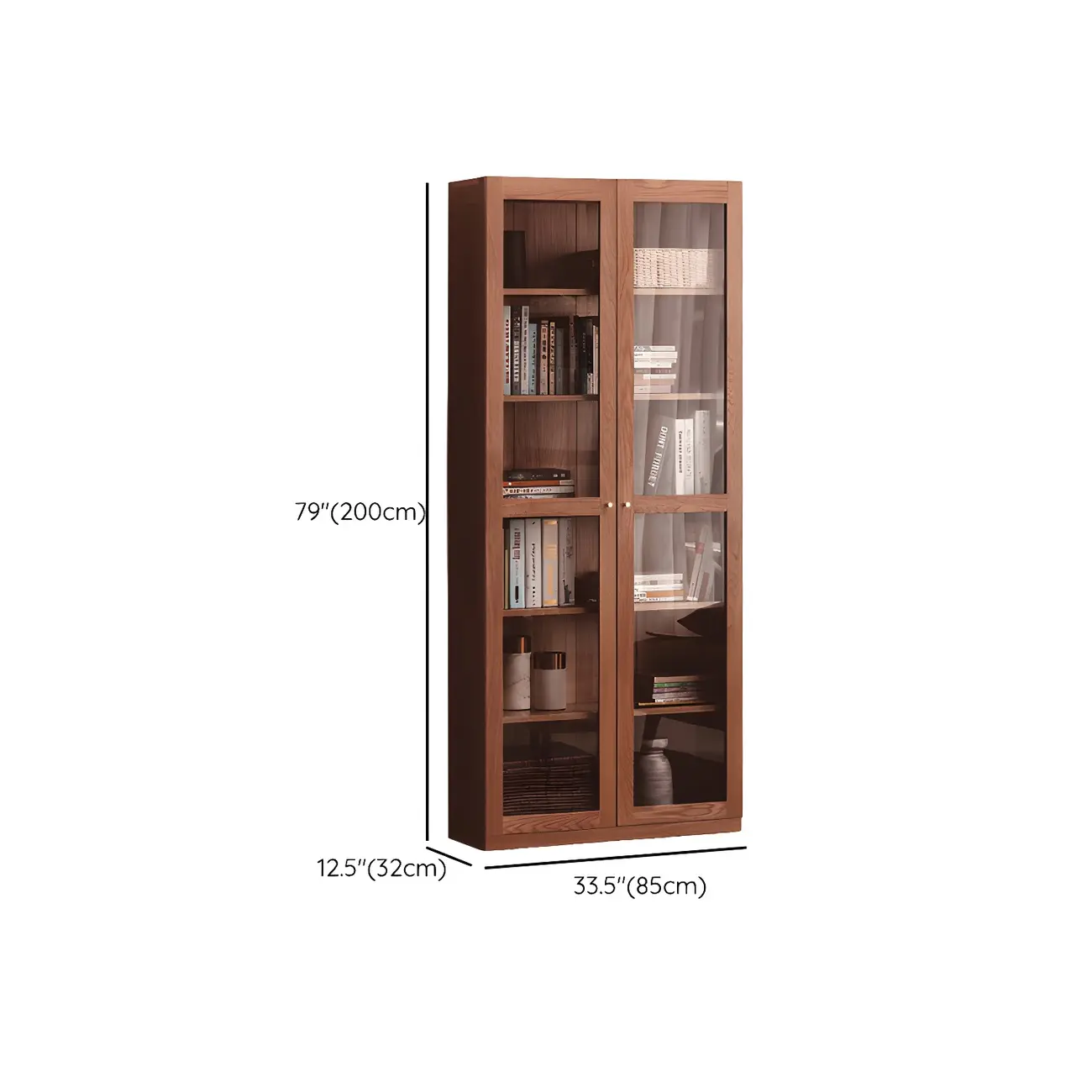 Adjustable Shelves Glass Solid Wood Display Wine Cabinet