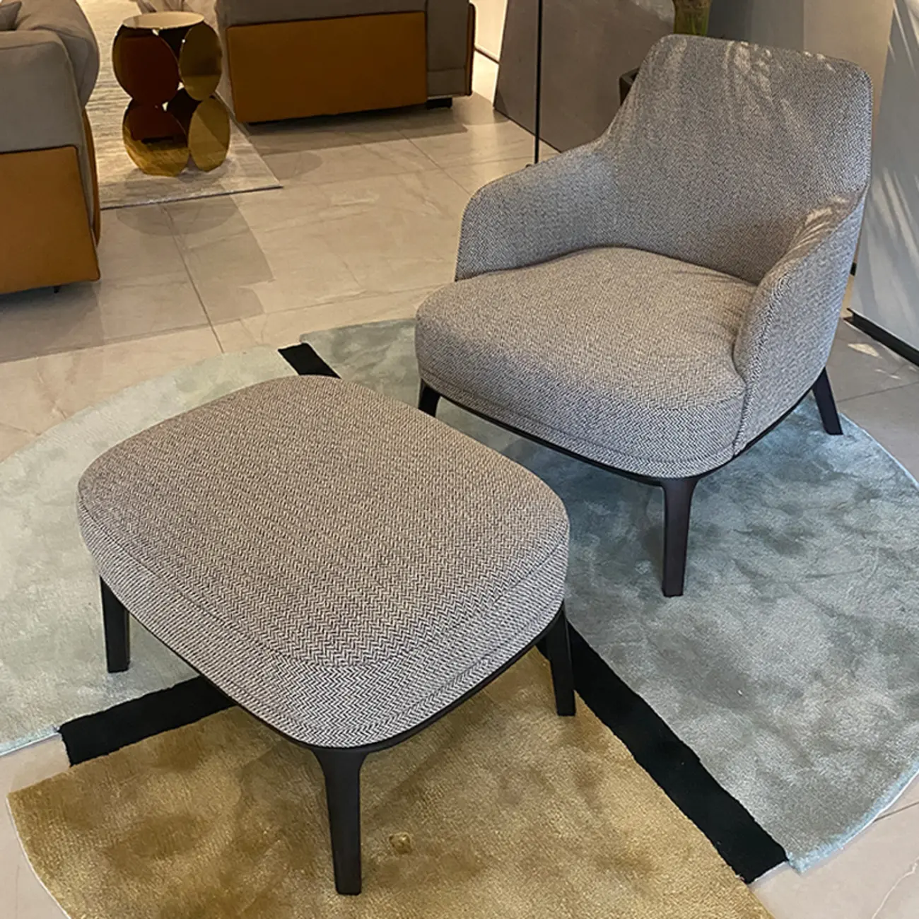 Modern High Back Living Room Accent Chair with Ottoman