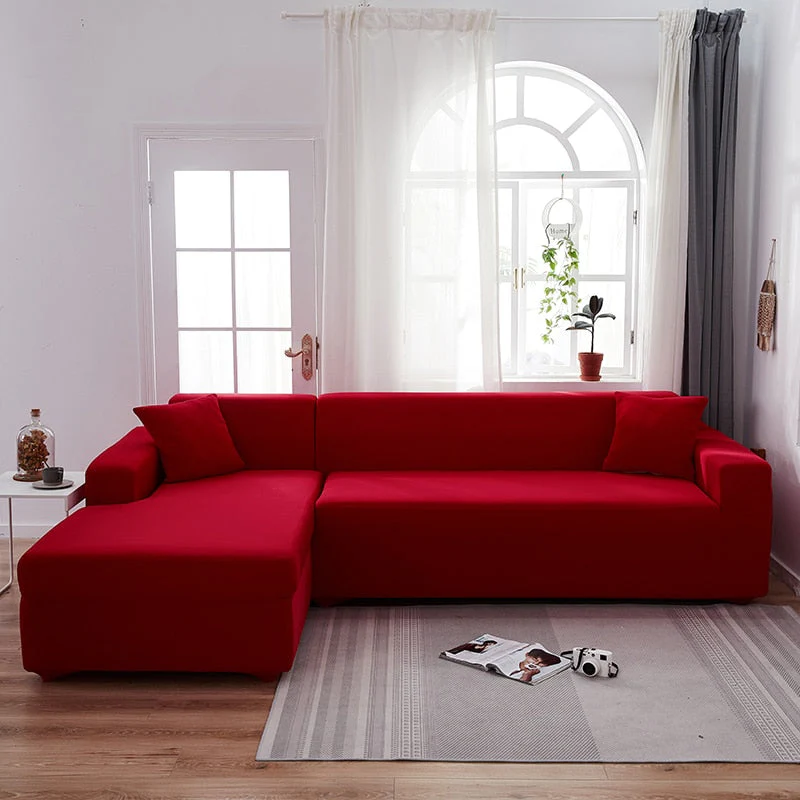 HULIANFU Solid Color Elastic Sofa Cover For Living Room 1/2/3/4 Seater L-Shaped Corner Sofa Cover Slipcover Stretch Couch Armchair Covers - Deanwangkt