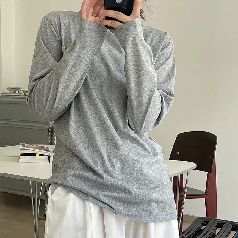 Hulianfu Summer Women's Casual Solid Color Round Neck Long Sleeve Loose T-Shirt - Deanwangkt
