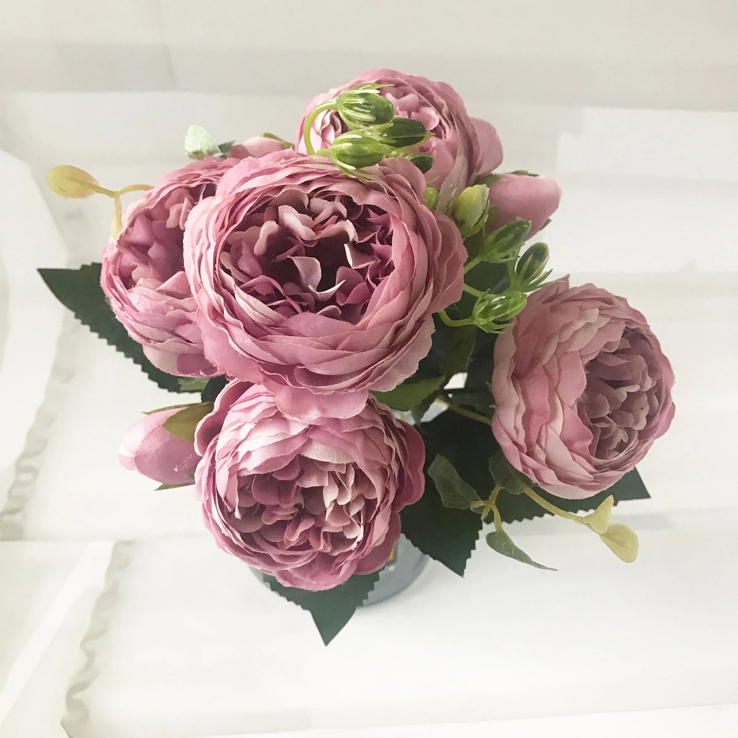HULIANFU 2026  30cm Rose Pink Silk Peony Artificial Flowers Bouquet 5 Big Head and 4 Bud Cheap Fake Flowers for Home Wedding Decoration indoor - Deanwangkt