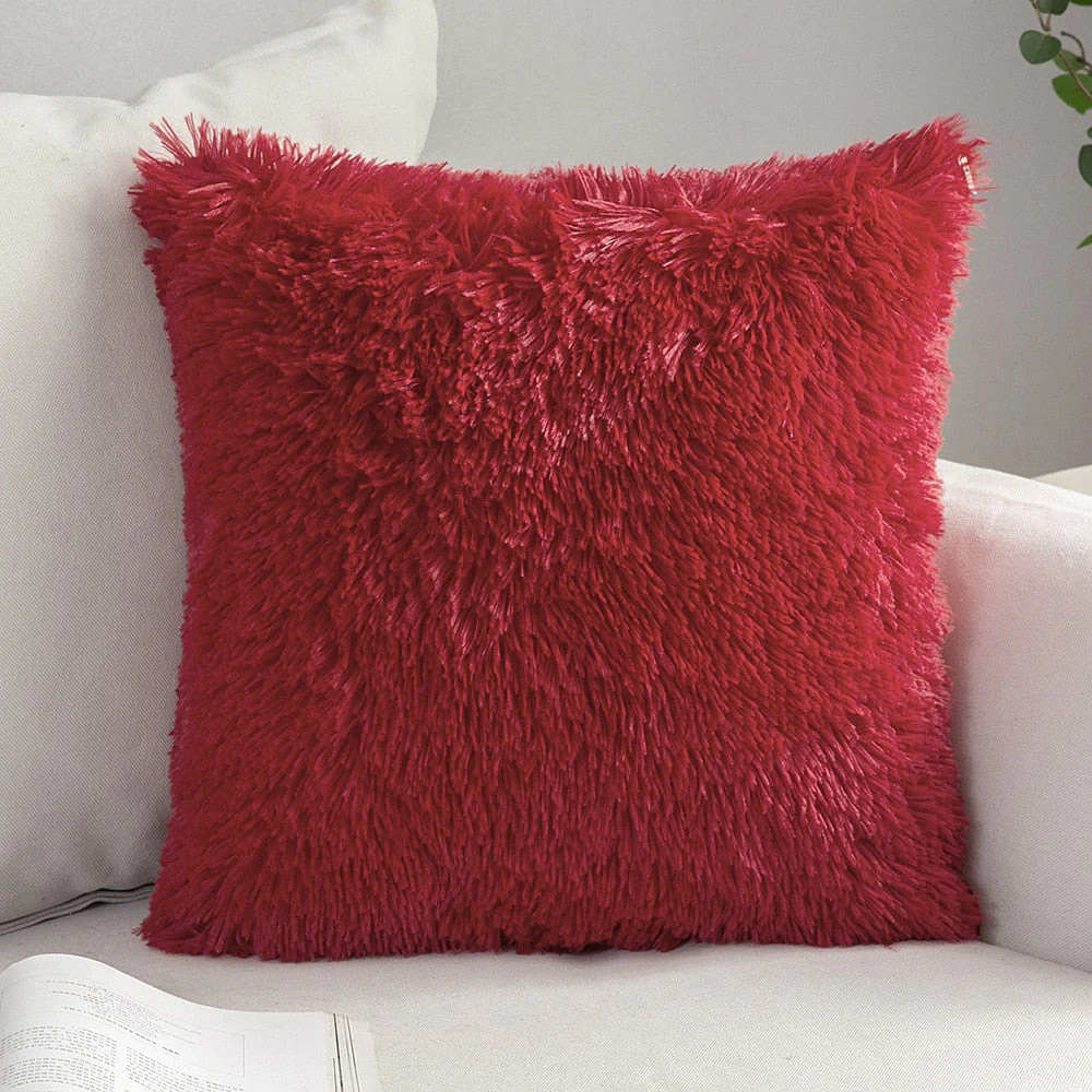 HULIANFU Solid Soft Fluffy Cushion Cover Decorative Sofa Pillow Cover Home Pillowcase White Pink Gray Shaggy Fur Cushion Cover 43x43cm - Deanwangkt