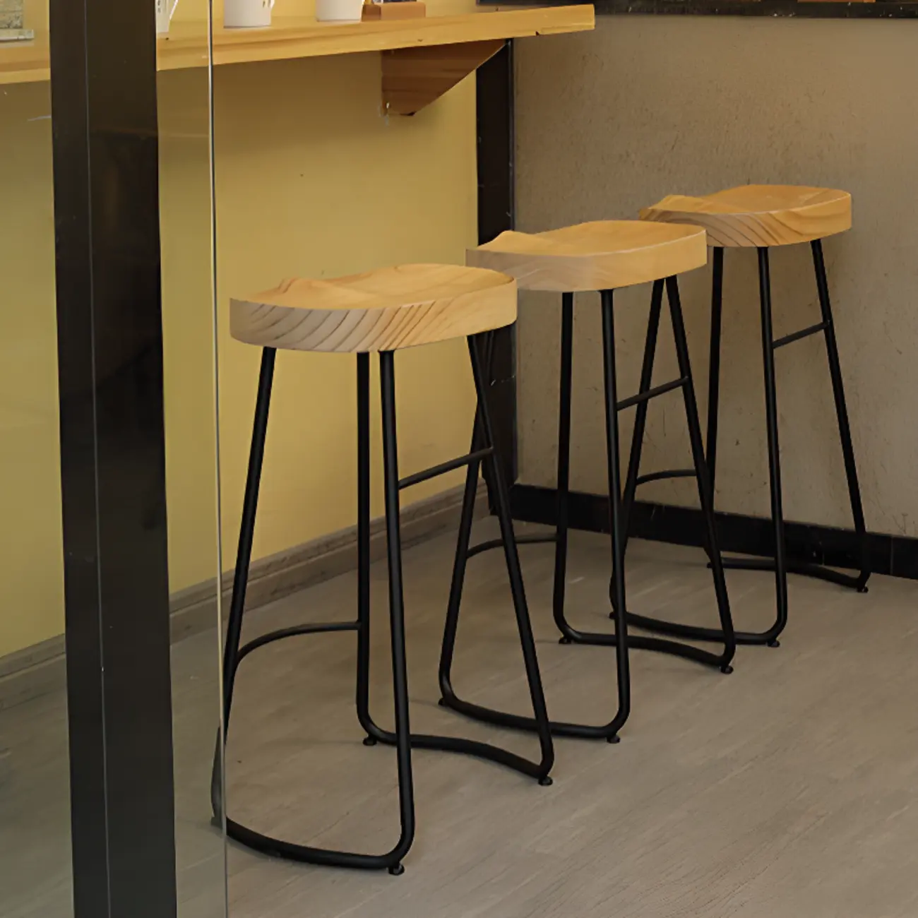 Modern Natural Wood Counter Height Bar Stools