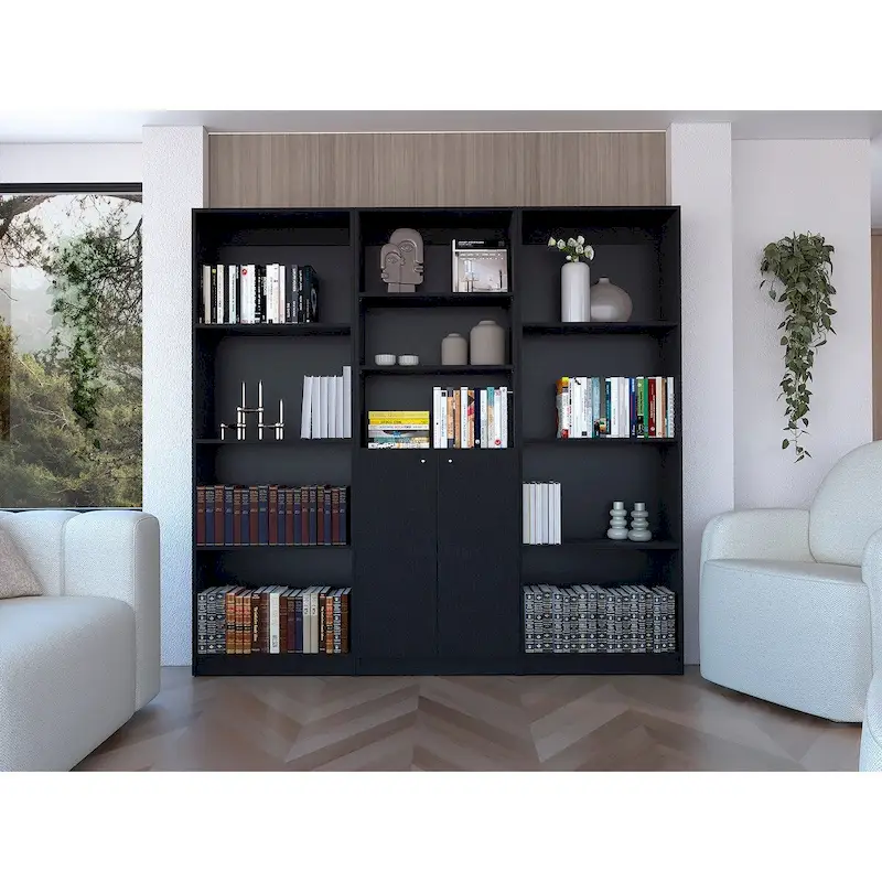 Kenyon 3pc Set 74 Wide 5-Shelf and Cabinet Bookcase