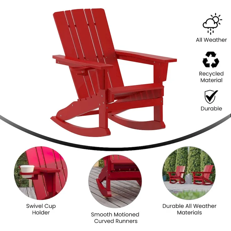 All-Weather Rocking Adirondack Chair with Swiveling Cupholder