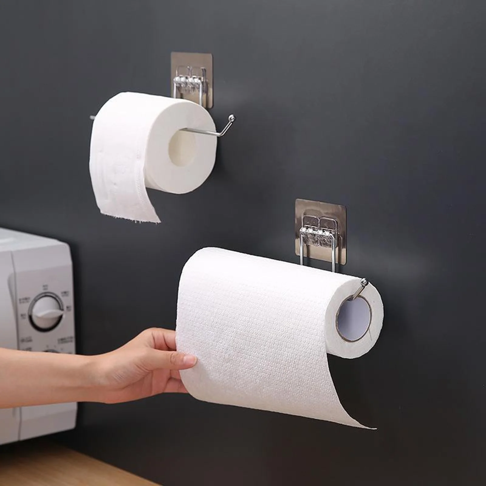 HULIANFU Toilet Paper Towel Holder Stainless Steel Self Adhesive on Smooth Surfaces - Deanwangkt