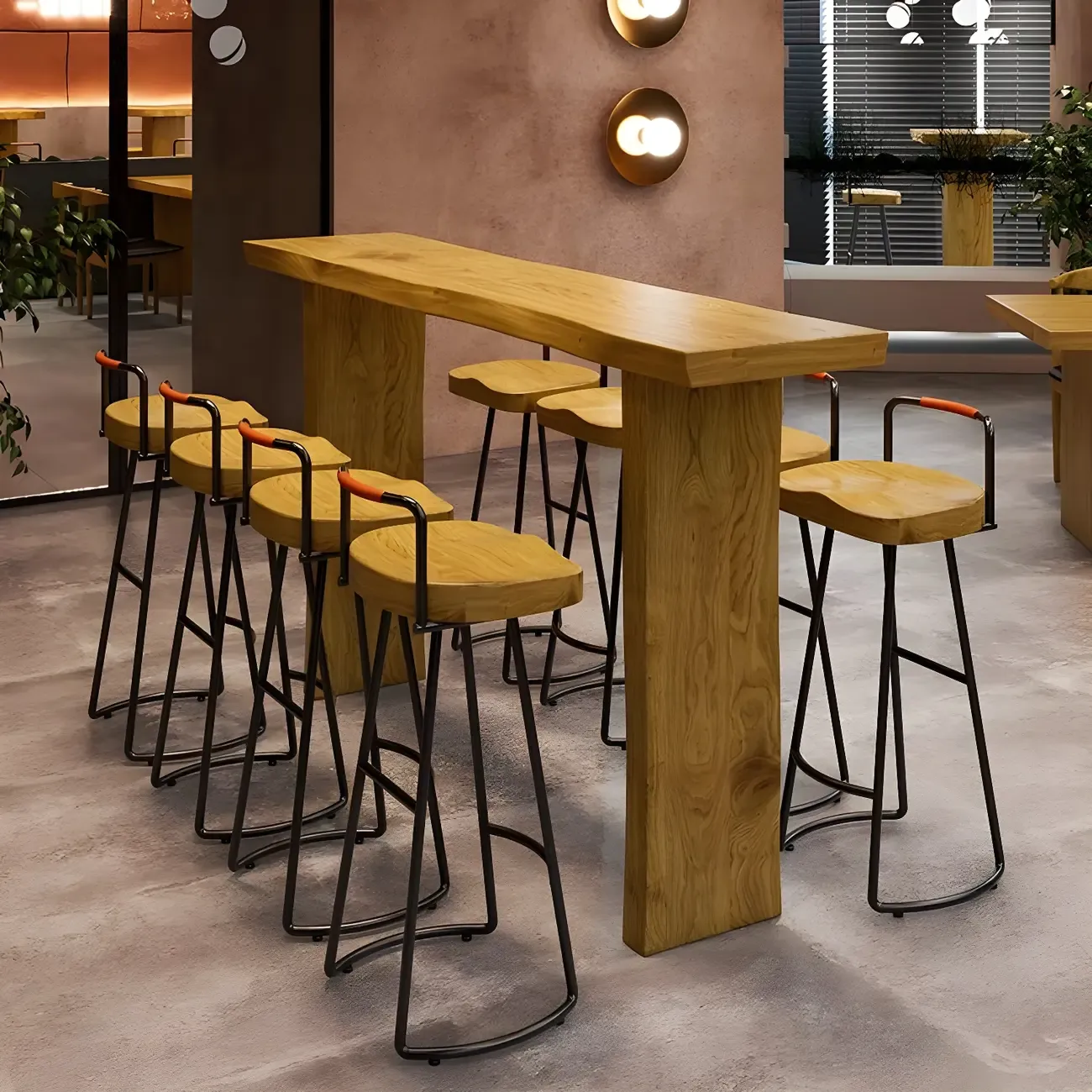 Modern Light Brown Pine Wood Double Pedestal Bar Tables