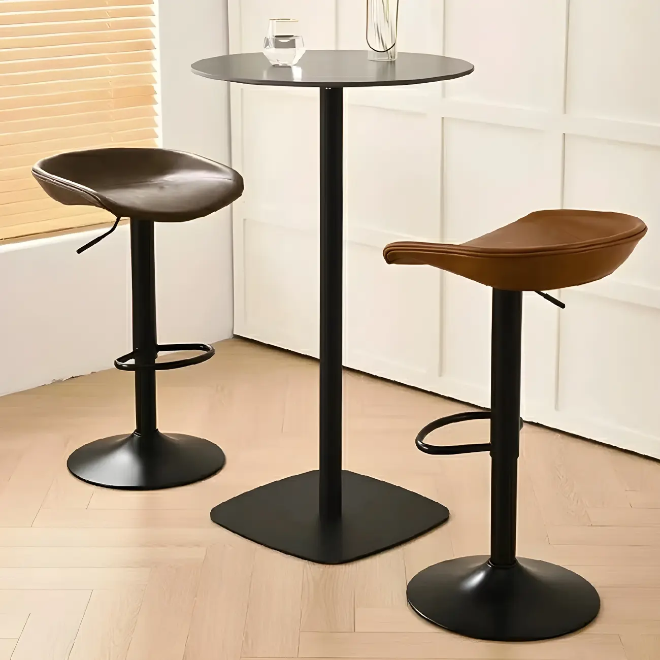 Modern Leather Black Pedestal Swivel Adjustable Bar Stool