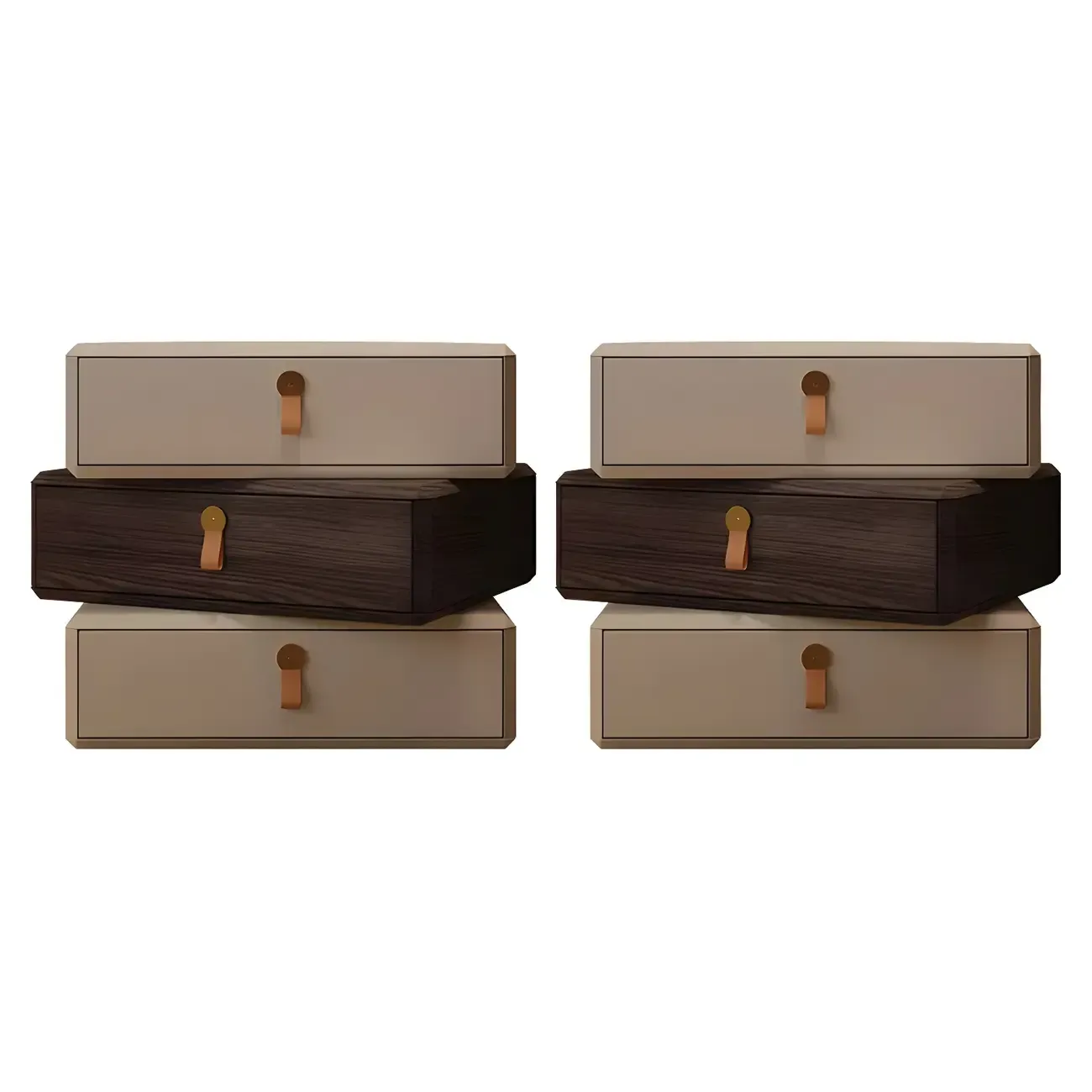 Stacked Beige Wood 3 Drawers Narrow Nightstand