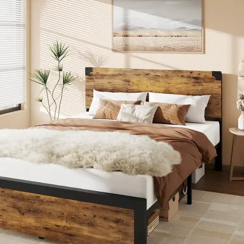 Bed Frame with with Wood Headboard