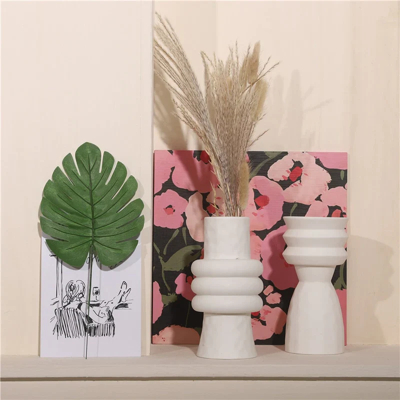 HULIANFU Nordic Ins Creative Ceramics Vase Home Ornaments White Vegetarian Flower Pot Vases Home Decorations Craft Gifts - Deanwangkt