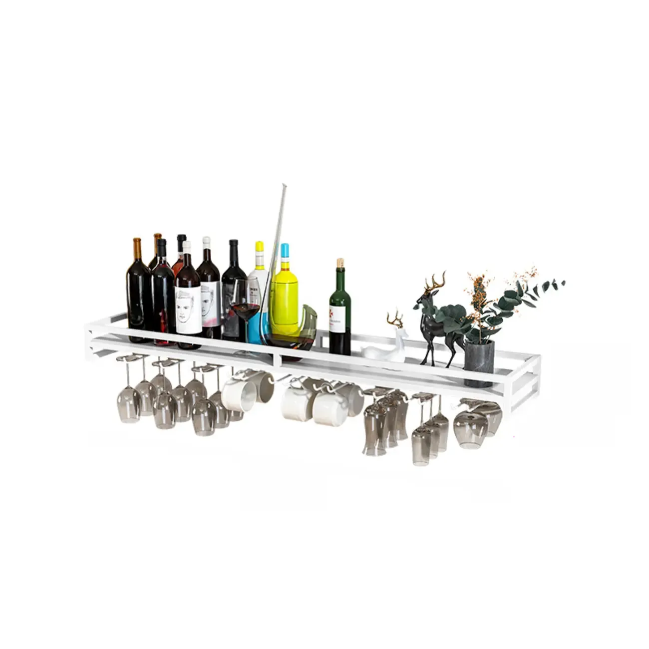 Simple Rectangle Black Wall Mounted Metal Wine Rack