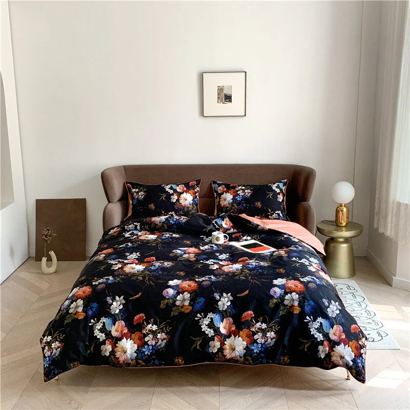 HULIANFU Tropical Leaves Flowers Duvet cover set Silky Soft 100%Egyptian Cotton Bedding set Queen King Bed sheet Quilt Cover Pillowcases - Deanwangkt