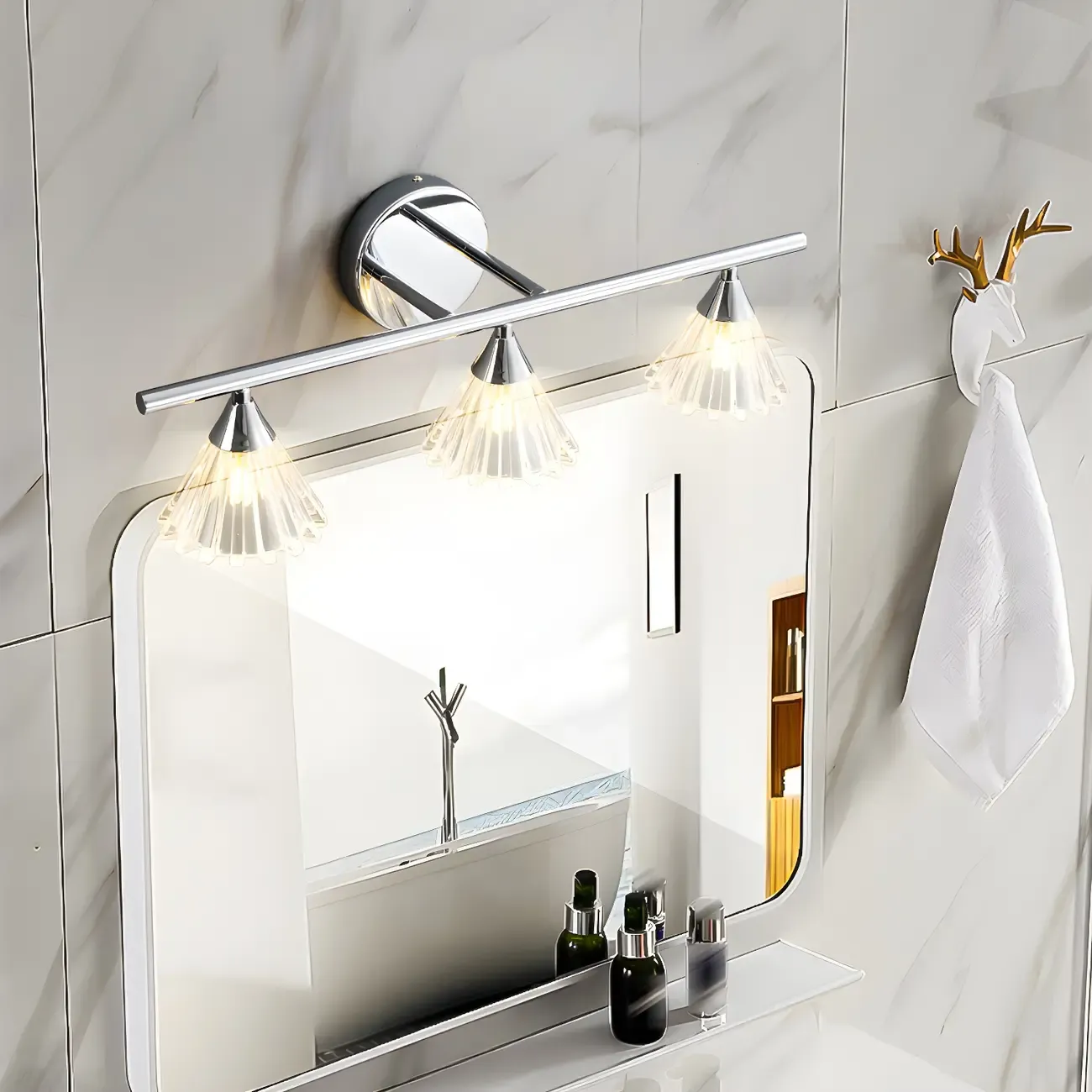 Modern Bell Glass Silver Bathroom Vanity Light