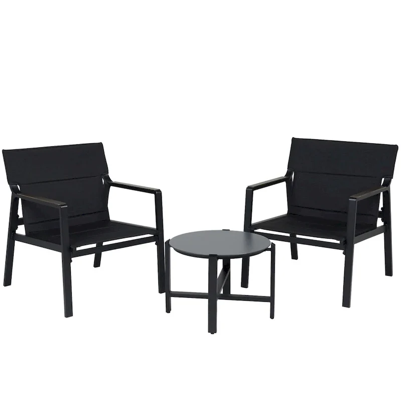 Mesh Sling Armchairs, Conversation Set with Side Table, Aluminum Frame (Set of 3)