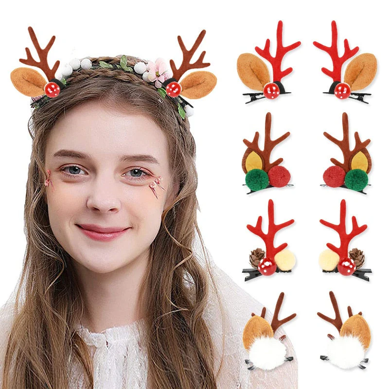 HULIANFU 2026  2pcs/set Elk Christmas Hair Clips Adult Kids Girl New Year Gift Christmas Hair Accessories Ear Hairpins Xmas Navidad Natal Decor - Deanwangkt
