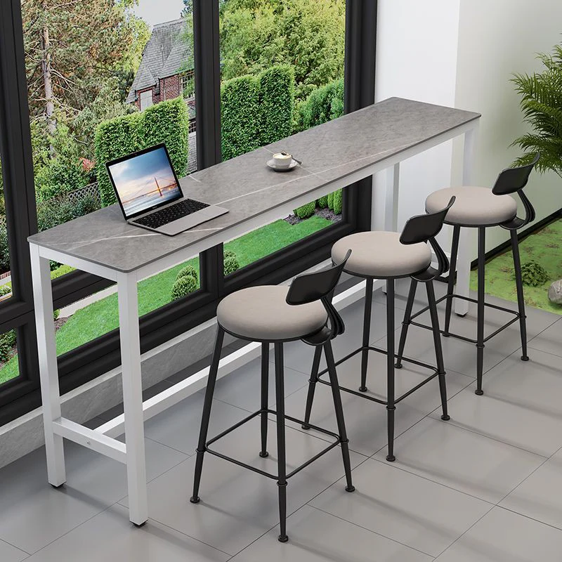 Modern Dove Grey Stone Top Steel Footrest Bar Tables