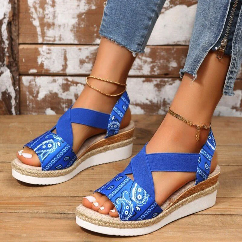 new Summer Women's Wedges Sandals Peep Toe Ladies Cross-tied Slides Thick Bottom Fashion Open Toe Female New Woman Shoes - Deanwangkt